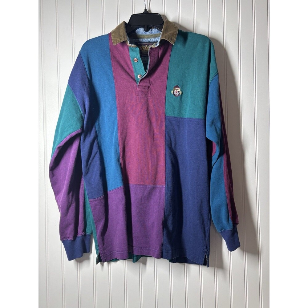 Vintage Ralph Lauren Chaps Color Block Long Sleeve Polo Large Shirt Rugby